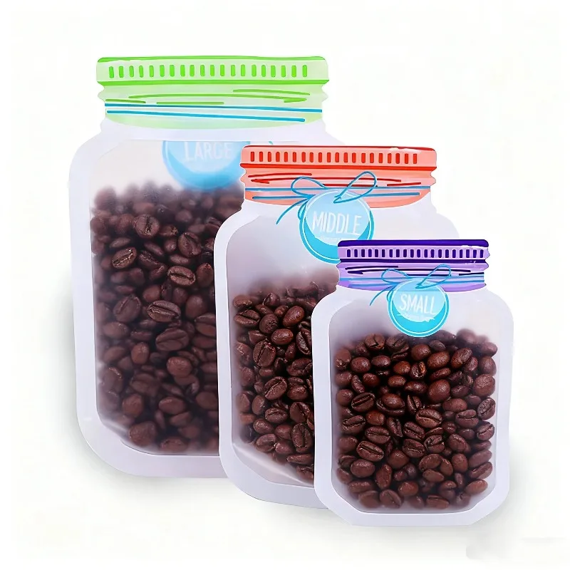 

100PCS Stand-up Cute Mason Jar Bottle Packaging Bag DIY Dried Fruit Snack Beaf Chocolate Spice Candy Sugar Wedding Gifts Pouches