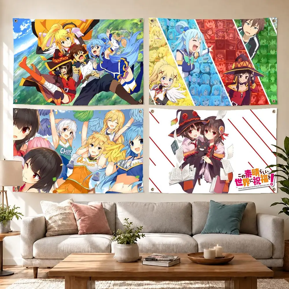 Fun Anime KonoSuba Flags Concert Print Wall Hanging Art Banner, Indoor Outdoor Bedroom Home Decor Backdrop, Perfect Gift