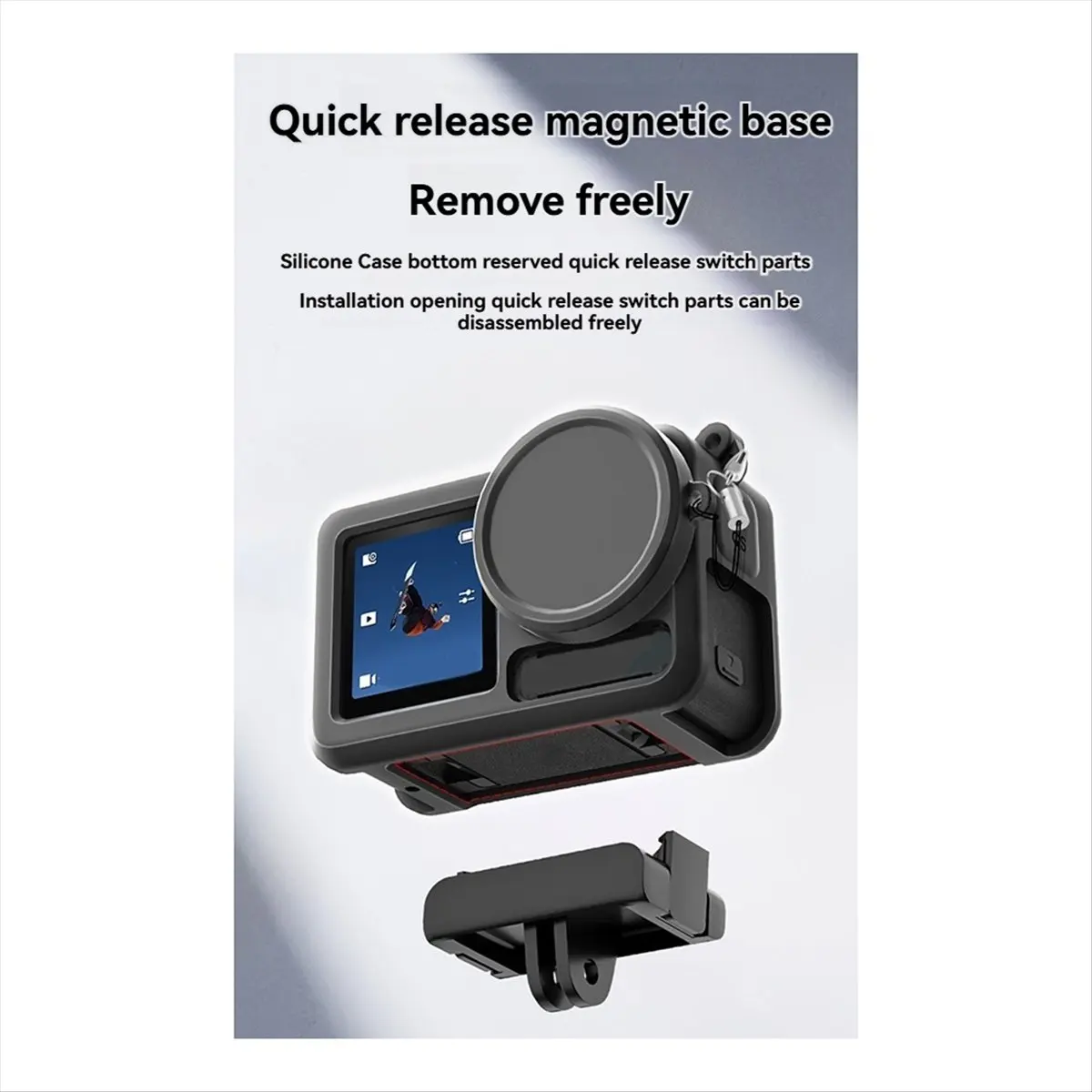 Super Sale For DJI Action 5 Pro Silicone Case Protective Cover Anti-Fall and Anti-Lost Rope Sports Camera Accessories Black