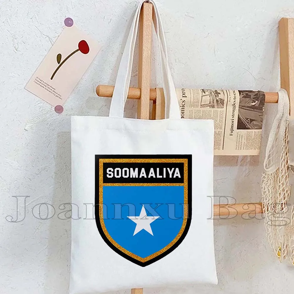Liefde Hart Somalië Vlag Kaart Canvas Draagtas Geschenken Harajuku Dame Handtas Shopper Tas Casual Herbruikbare Katoenen Winkelen Schoudertas