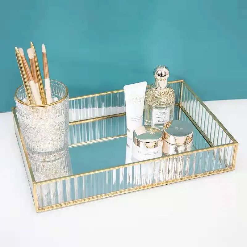 

Striped Glass Cosmetics Aromatherapy Desktop Storage Box Living Dining Room Cake Dessert Afternoon Tea Tray