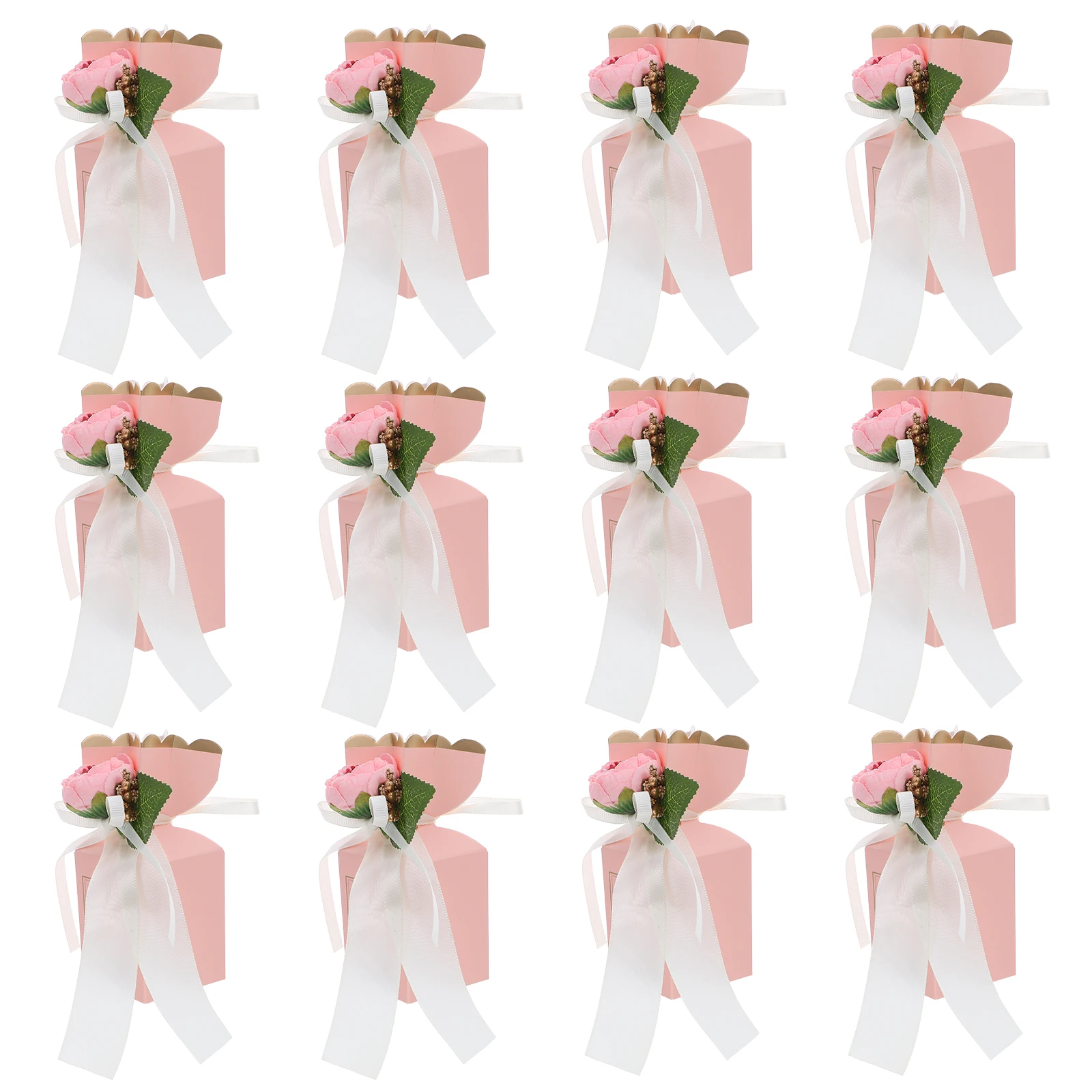 

12 Pcs Candy Box Shower Treat Boxes Flowers Birthday Favor with Bow Bridesmaid