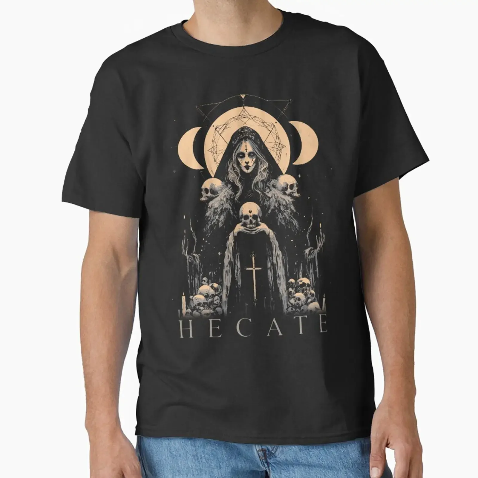 Hecate Greek Goddess of Witchcraft Magic The Night Moon Goth Esoterica Classic T Shirt vintage Washed graphic Casual Versatile