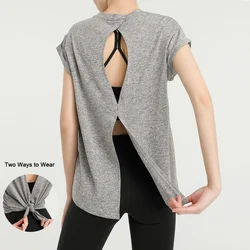 VITALINOVO Women's Workout Tanks Tie Back Short Sleeve Shirts Yoga Athletic Open Back Sport Gym Tops Breathable Gym T Shirts