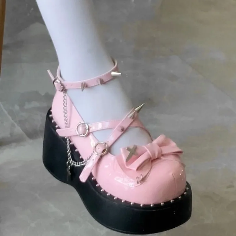 Cross Original Women's Versatile Uniform Shoes Lolita Heeled Platform Shoes Short Stature Kawaii Design Princess Party Shoes New