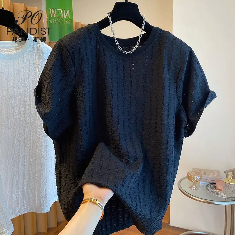 

Bondiston PANDIST Light Luxury Niche Round Neck Pullover Half-sleeved T-shirt Summer Men's Thin T-shirt Short-sleeved Shirt