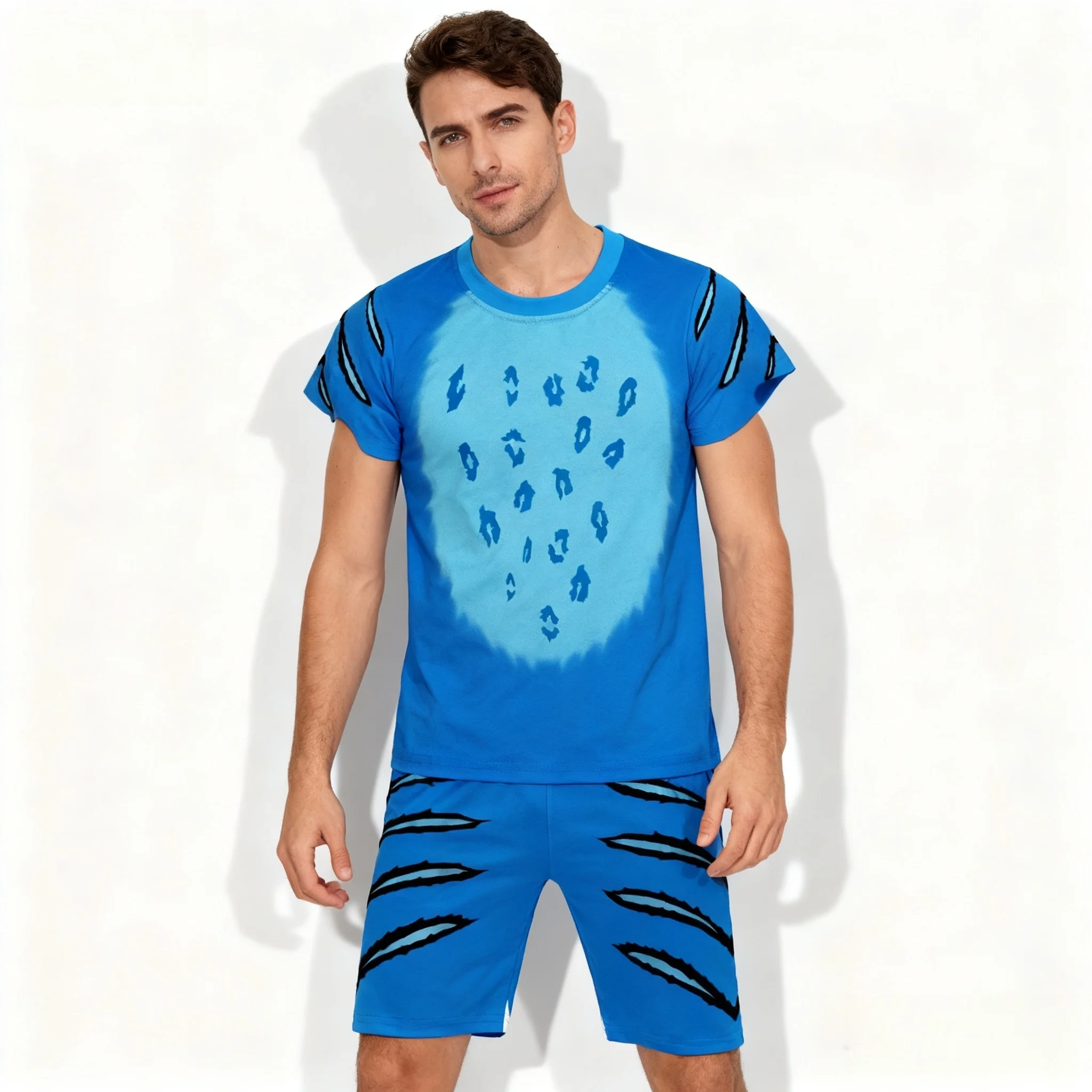 

New Hot Summer Set Casual Korean Witch Hunting Group Cos Tiger Fashion Top Shorts Adult Men's and Women's Sports Set