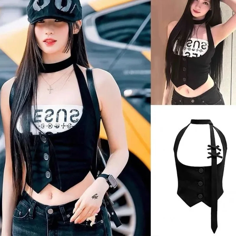 

Y2K Корейские топы и футболки из абрикосовой пряжи Star Same Style Cmhc Sweet Cool Fishing Series Pure Desire Wind Stacked Tank Top Tee New