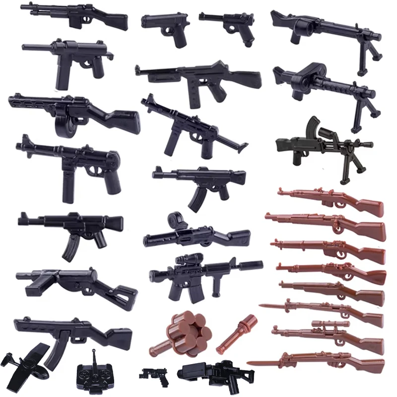 Military WW2 Weapons MOC SWAT Figures Two-color Printing Gun Army Police Team German 98K Parts Building Bricks Mini Toys