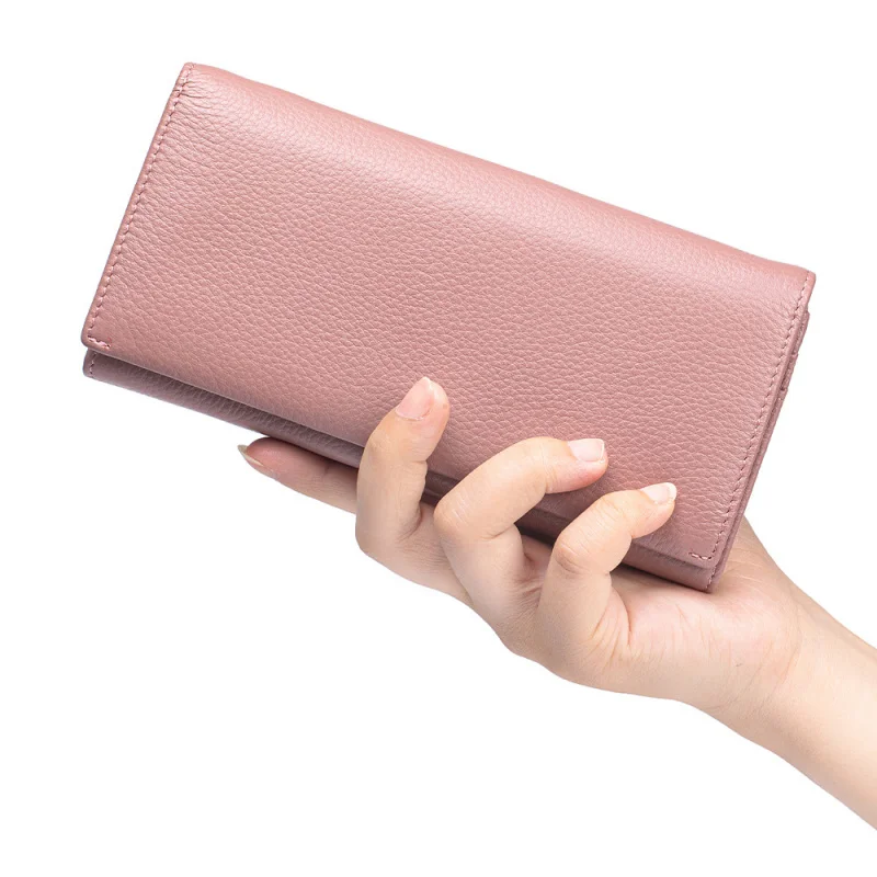 Western Cowhide Leather Long Large Capacity Clip Women Wallet Multi-functional Phone bag Purse for Ladies