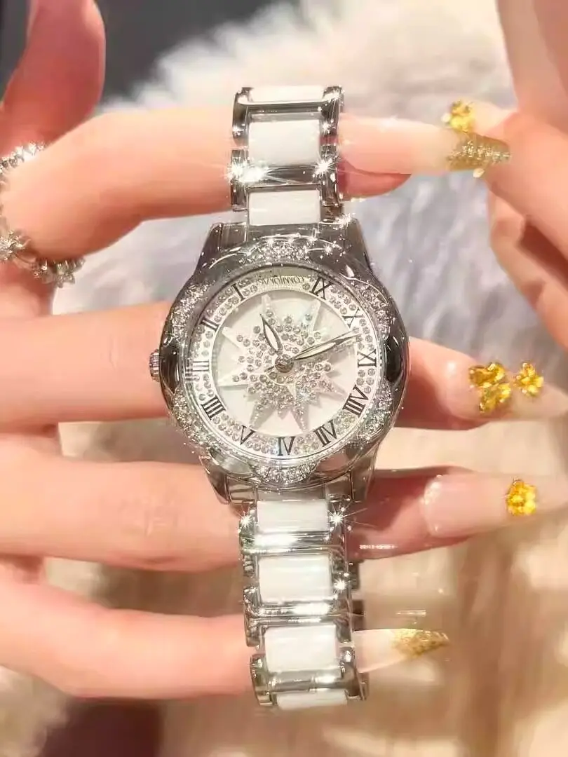 

FG light luxury niche, time comes and goes, full of diamonds, sunflower rotating ceramic, high-end women's watch