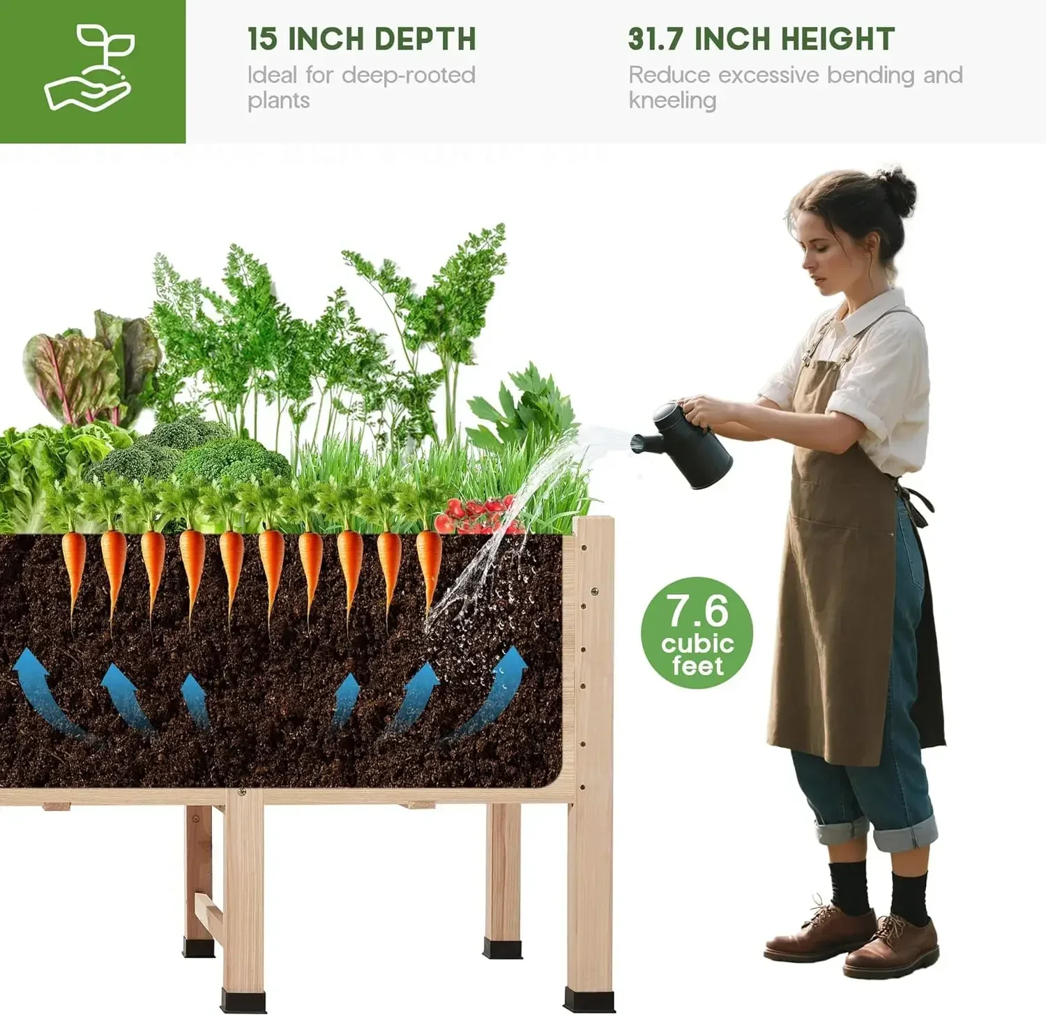 AMERLIFE 4x2 Ft Raised Garden Bed - Features Legs, Drainage Holes, 16 Inch Depth Ideal for Vegetables, Flowers, Herbs, Elevated
