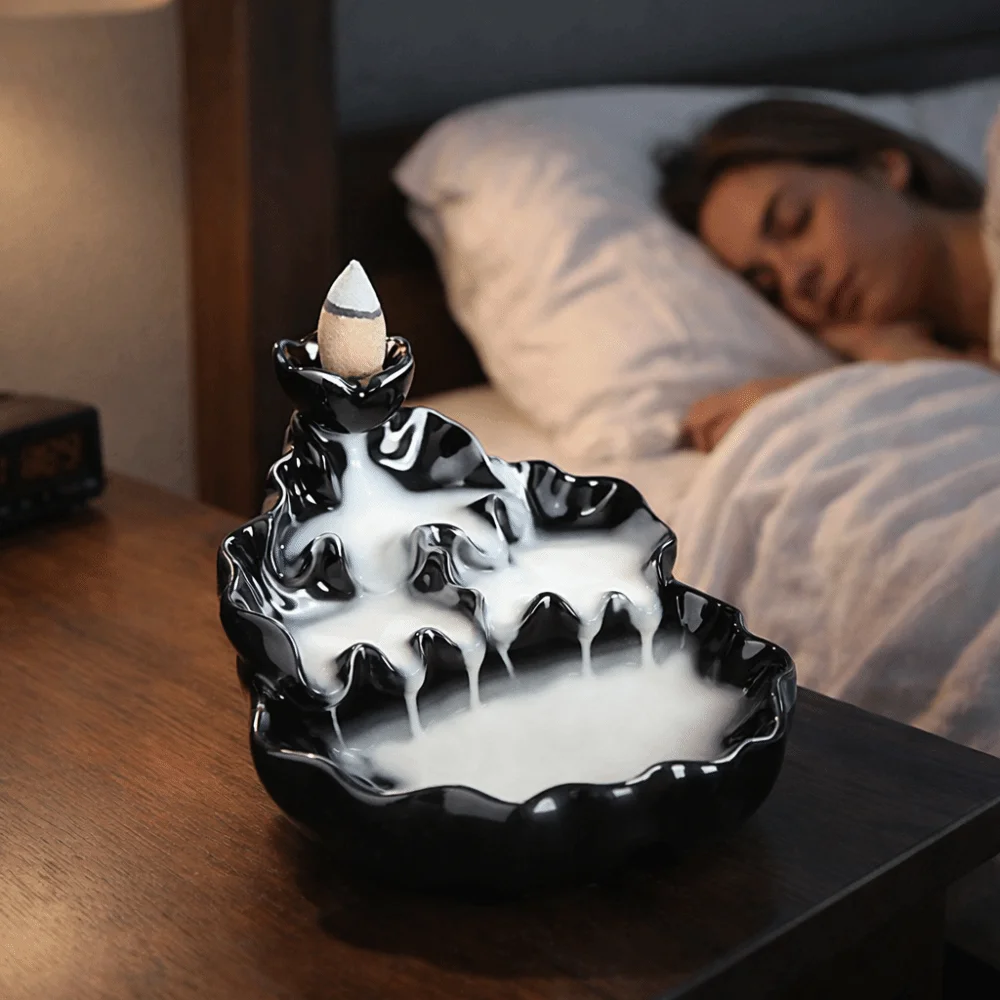 Mini Backflow Incense Burner Zen Decor Chinese Style Ceramic Censer Alpine Flowing Water Lotus Tower Burner Teahouse Use