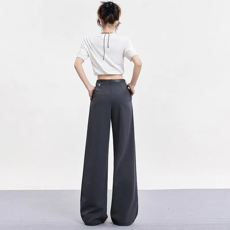 Spodnie damskie Spring Briti, casualowe, proste nogawki, szerokie nogawki, artystyczne spodnie w stylu western, mieszanka bawełny, wygodne.