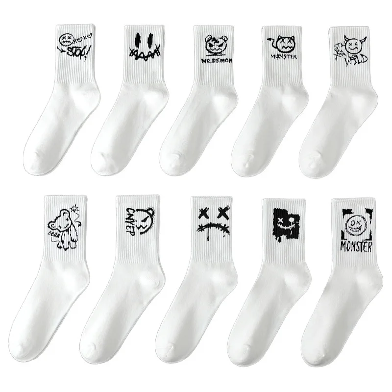 5/10 Paar Männer Frauen Graffiti Bedruckte Socken Street Style Weiche Bequeme Schweißabsorbierende Atmungsaktive Paar Sport Freizeitsocken – Detail 8