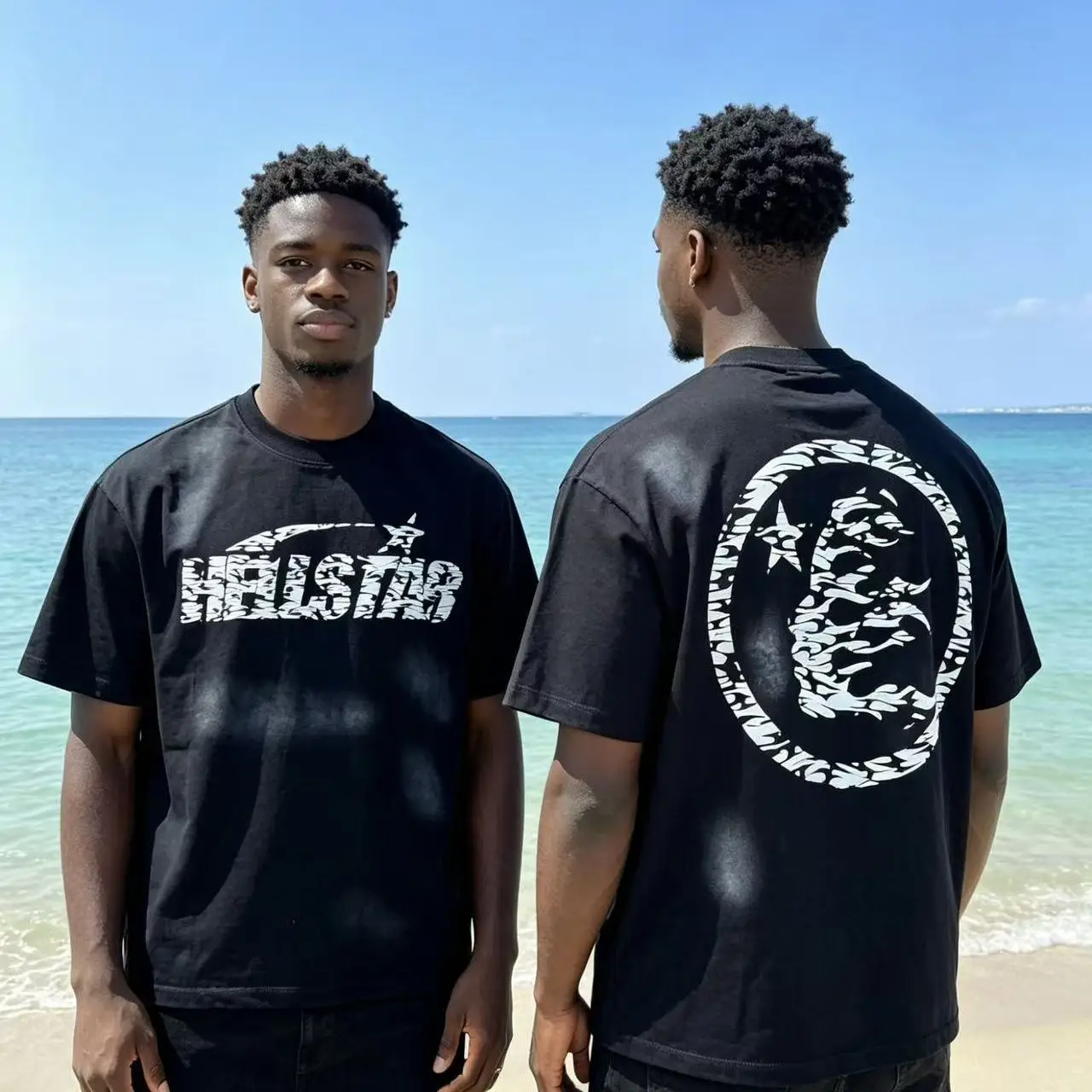 Retro Washed Cotton Short Sleeve T-Shirt Trendy Brand Logo Side Face Print Loose Fit High Street Summer Heavyweight Unisex Tee