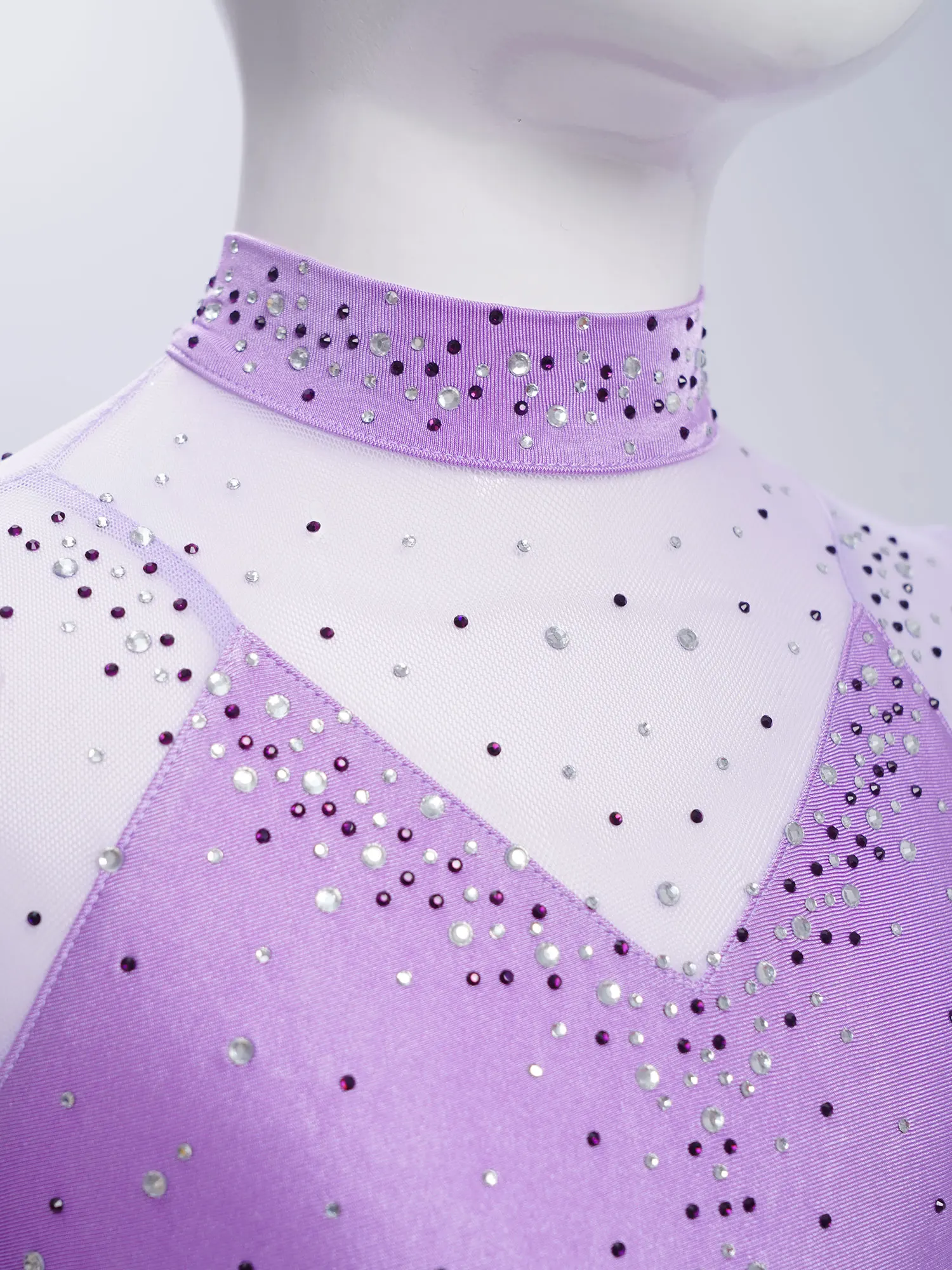 Girls Ballet Figure Skating Dress Long Sleeve Shiny Rhinestones Gymnastics Leotard Tutu Professional Modern Lyrical Dance Dress