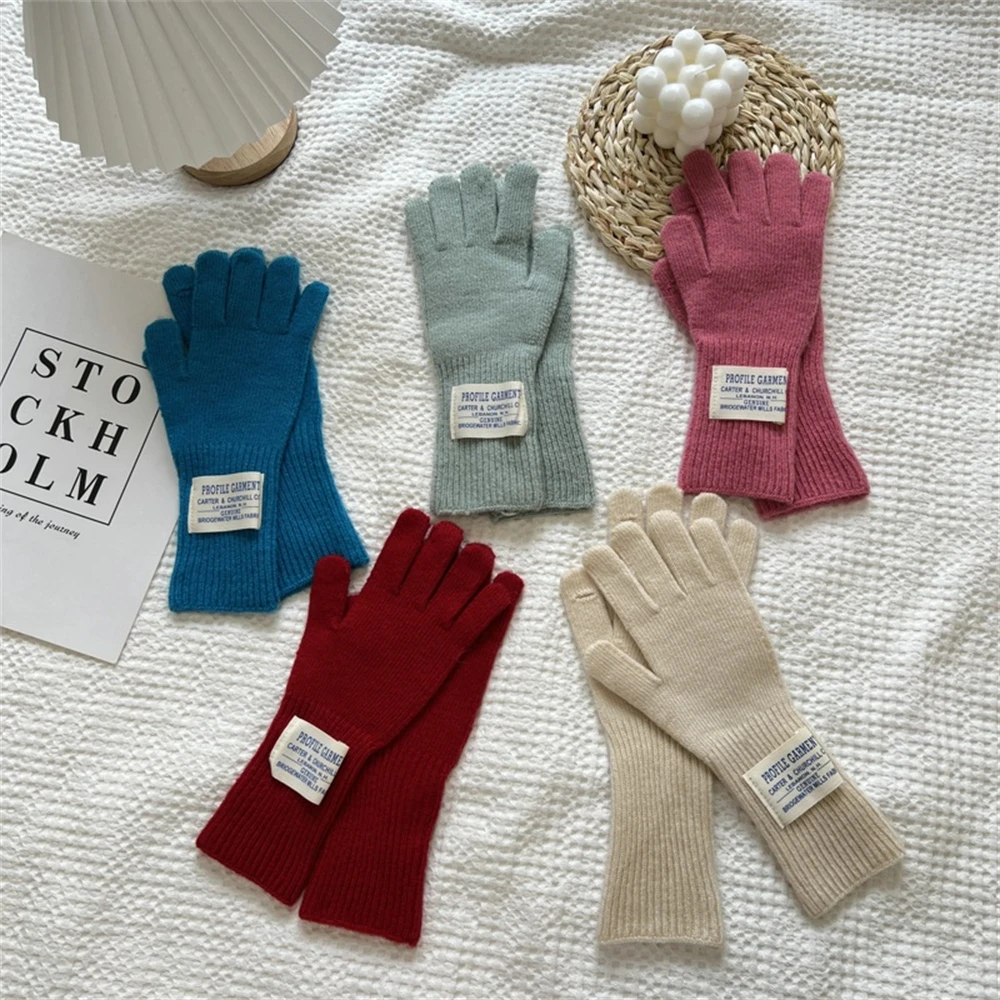 Women's Pure Color Knitted Woolen Gloves Winter Windbreaks Student Riding Split Finger Thick Warm Gloves Couple Christmas Gifts