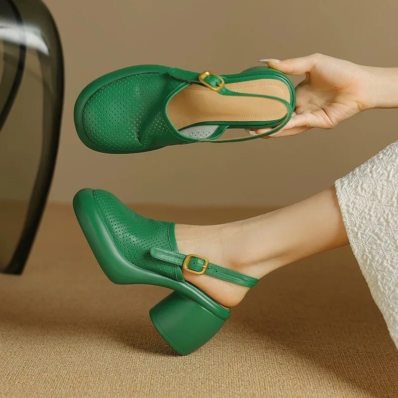 

Summer New Womens Sandals Fashion High Heel Hollow Out Sandals Baotou Muffin Thick-sole Sandals for Women Casual Roman Sandalias