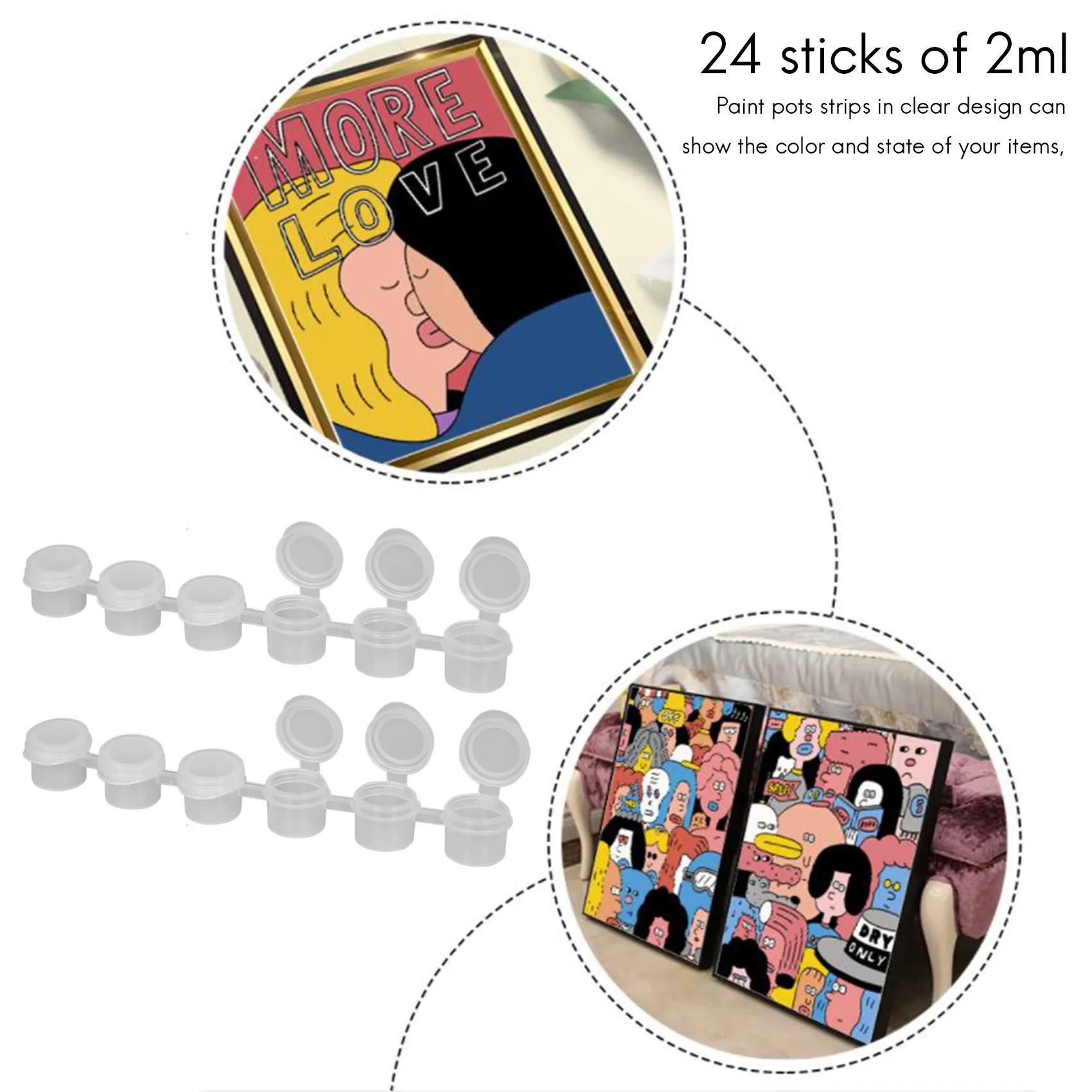 24 Strips 2Ml Empty Paint Strips Paint Cup Pots Clear Storage Containers Painting Arts Crafts Supplies 144 Pots in