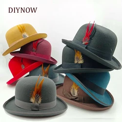 Bowler Derby Hat For Men Women Fashion Party Formal Fedora Costume Magician Hat Classical Feather accessories