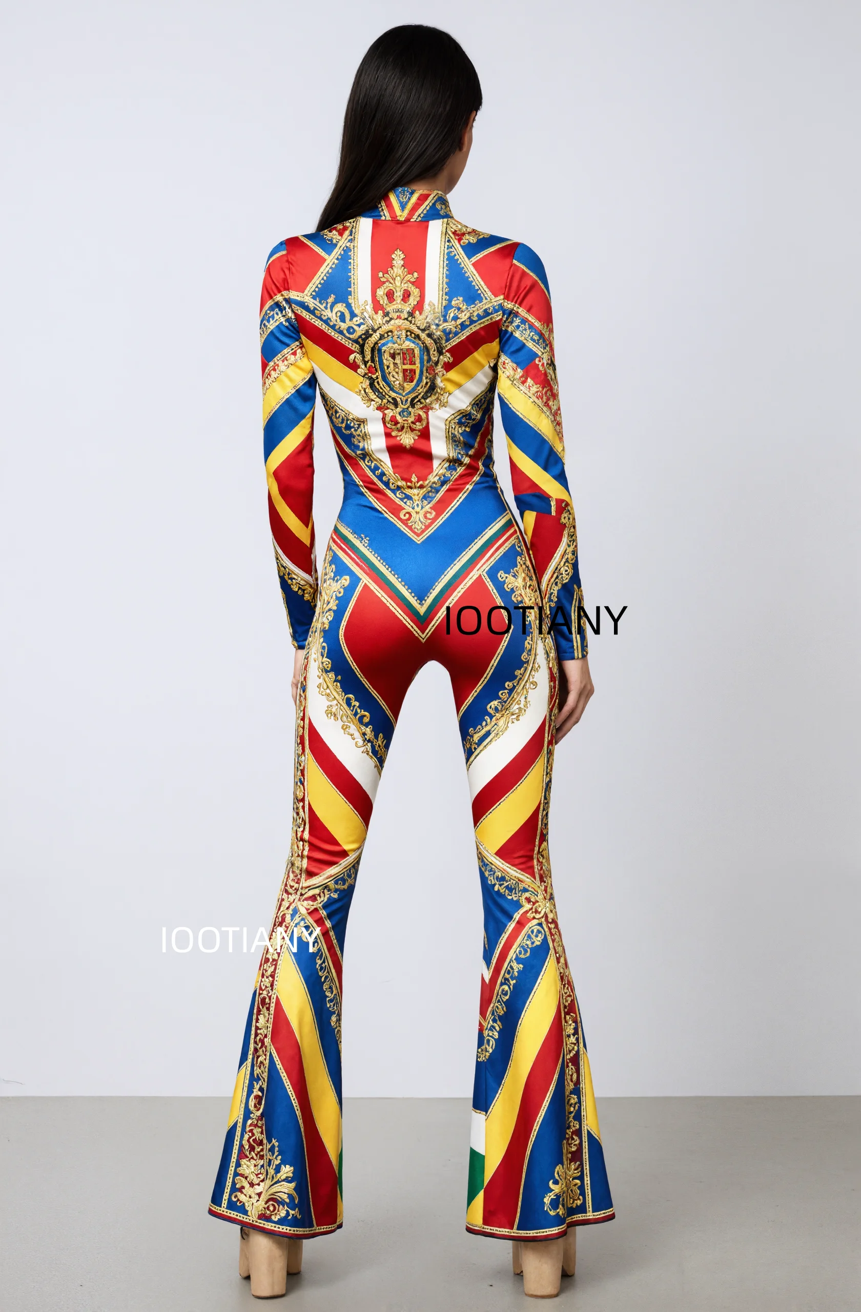 Damen Retro Skinny Flared Bell Bottom Jumpsuit, königlicher Bühnen-Performance-Bodysuit, Leoparden-Club-Cosplay-Show-Outfit – Detail 18