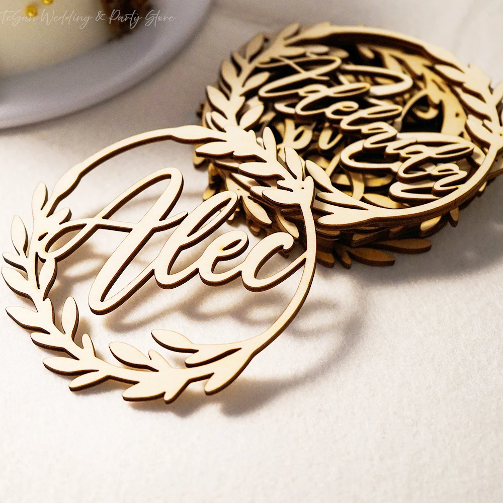 

20Pcs Custom Wood Wedding Birthday Place Tags Names Wedding Party Baby Shower Table Decor Personalized Bride Groom Name Sign