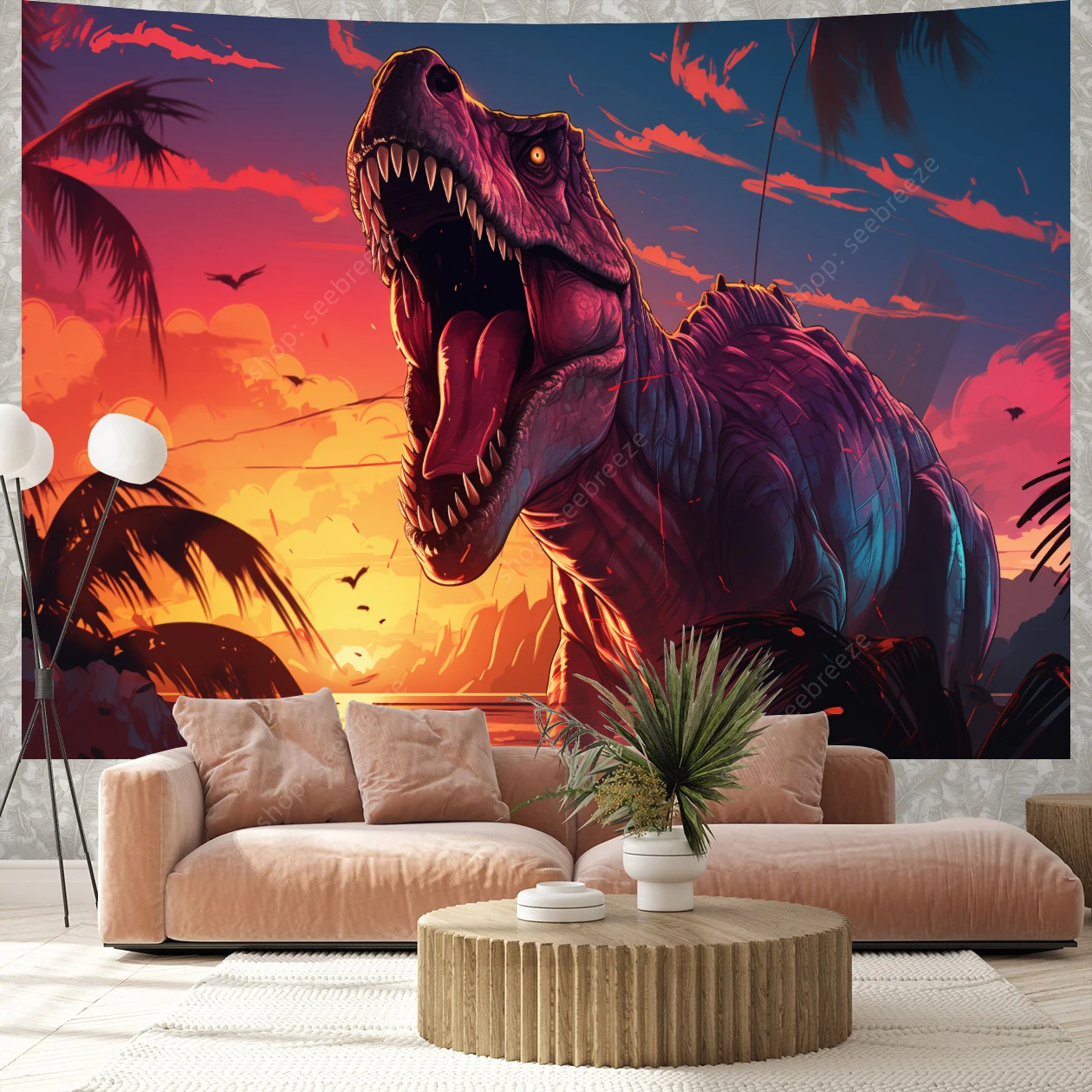 Jurassic Realm Tyrannosaurus Tapestry Wall Hanging Bedroom Living Room Decor Aesthetics Picnic Carpet Gift for Child Birthday