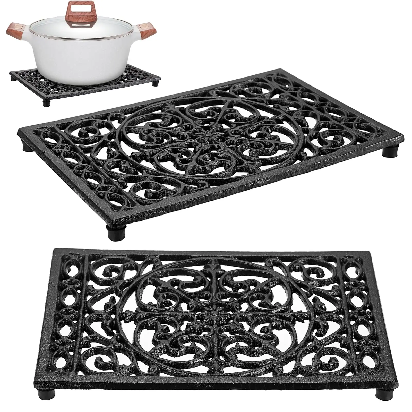 

Rectangle Cast Iron Trivet Heat Resistant Iron Trivet For Hot Pot Pan Plate Teapot For Kitchen Dining Table Countertop Cooktop