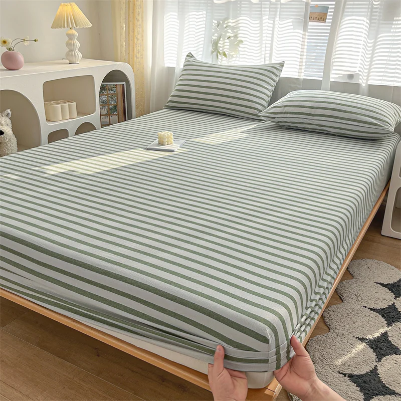 100% Cotton Fitted Sheet Stripe Style Bed Cover Skin-friendly Mattress Cover sabanas Adults Kids Bed Sheets (No Pillowcase)