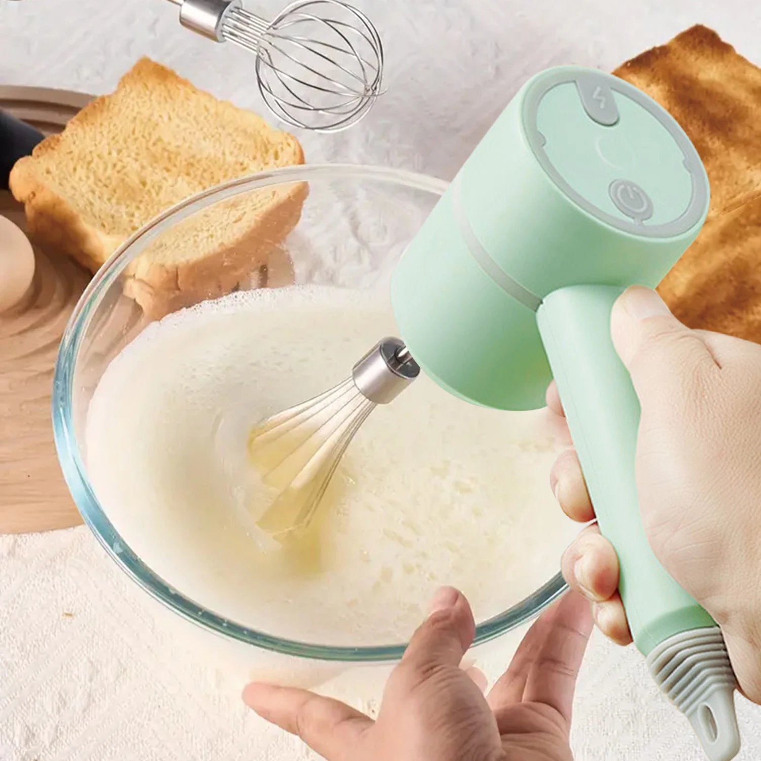 مضرب البيض المحمول اللاسلكي، يعمل بالبطارية القابلة لإعادة الشحن، سوط كريمي متعدد الوظائف، خلاط محمول، مع خفقين #5