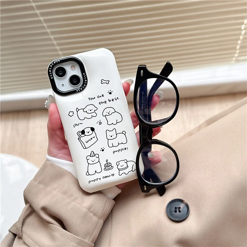 Cute Cartoon Line Illustration Cake Dog Mobile Phone Case For IPhone 12 13 13ProMax 14 14Pro 14ProMax 15 15Pro 15ProMax