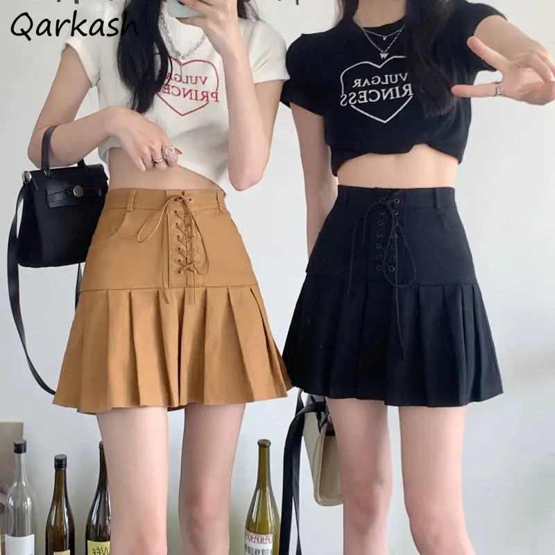 

Pleated Skirts Women Mini Bandage Safety Cool Sexy Streetwear All-match College Girlish Retro Design Gentle Summer Holiday Mujer