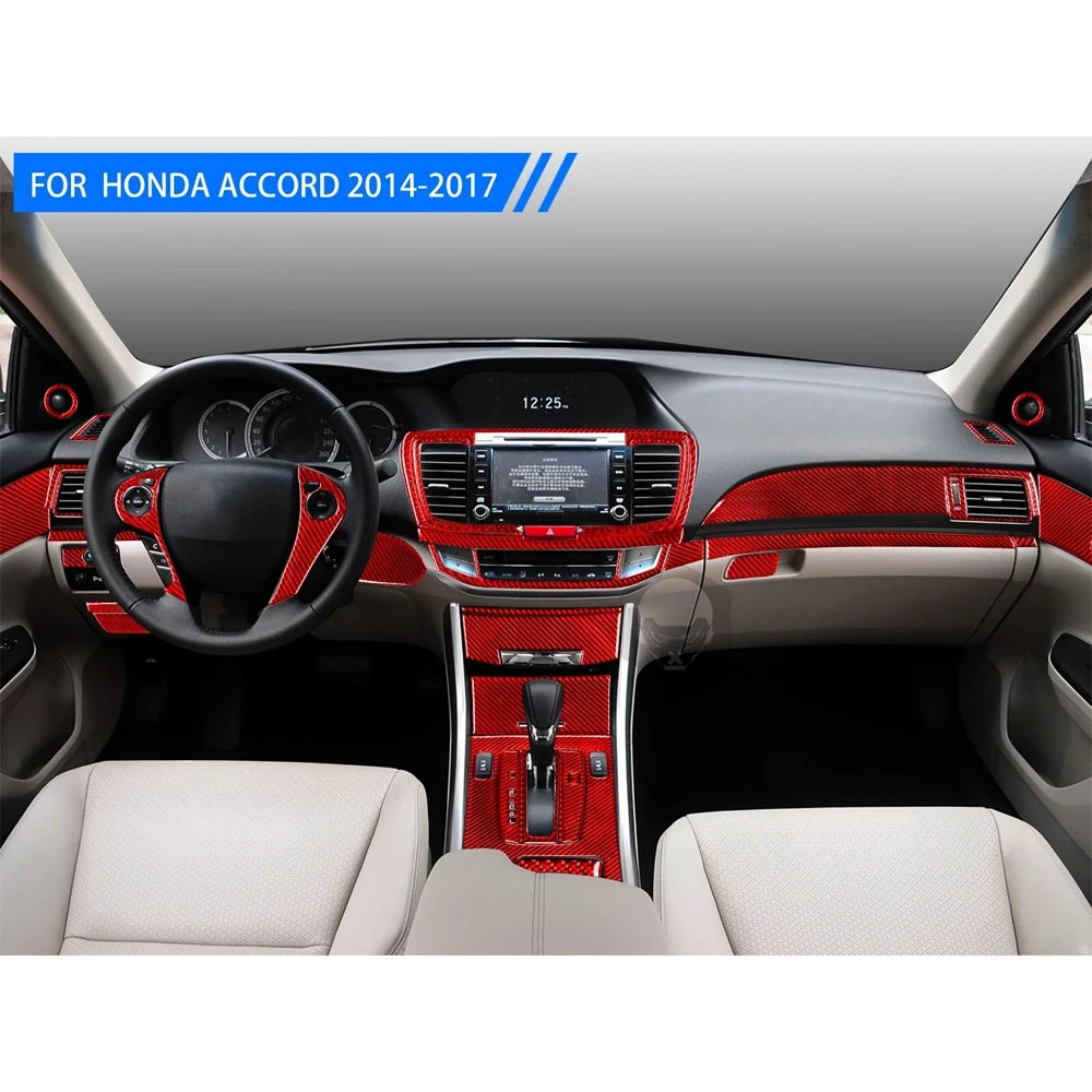40Pcs Red Carbon Fiber Set Full Interior Central Control Dash Gear Shift Trim Kits For Honda Accord 2013 2014 2015 2016 2017