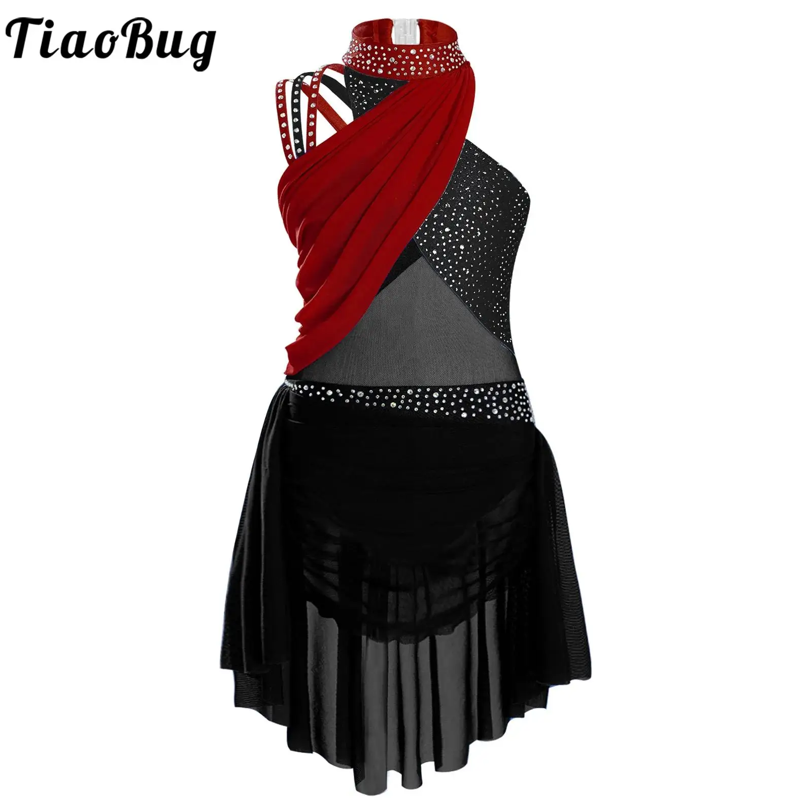 

Girls Sleeveless Figure Skating Dress Performance Costume Crisscross Strappy Back Sparkly Rhinestones Lyrical Modern Dance Dress