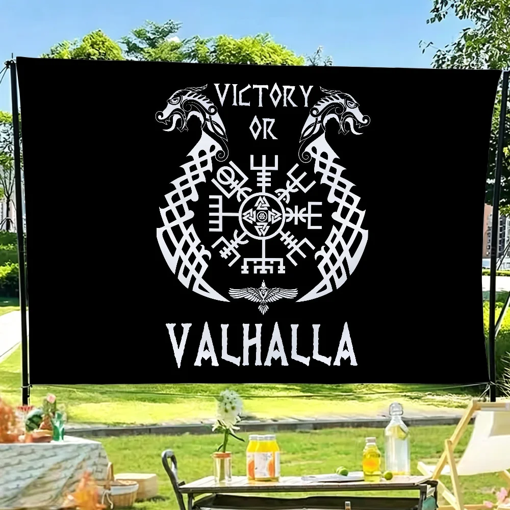 Viking Design Victory Or Valhalla flag Tapestries Outdoor Parties Bedrooms Living Rooms Dorm Rooms Wall Decor Banners Gifts