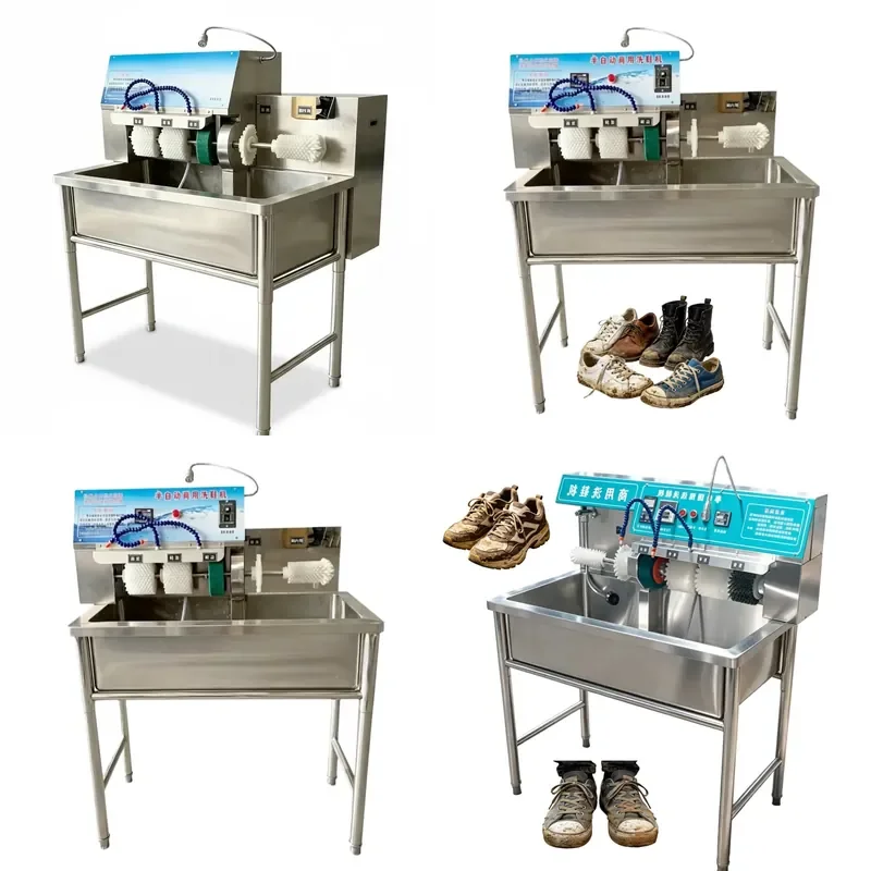 Commercial Shoe Washing Machine Stainless Steel Industrial Shoe Washer 8 Brush Semi Automatic Sanitizing Cleaner