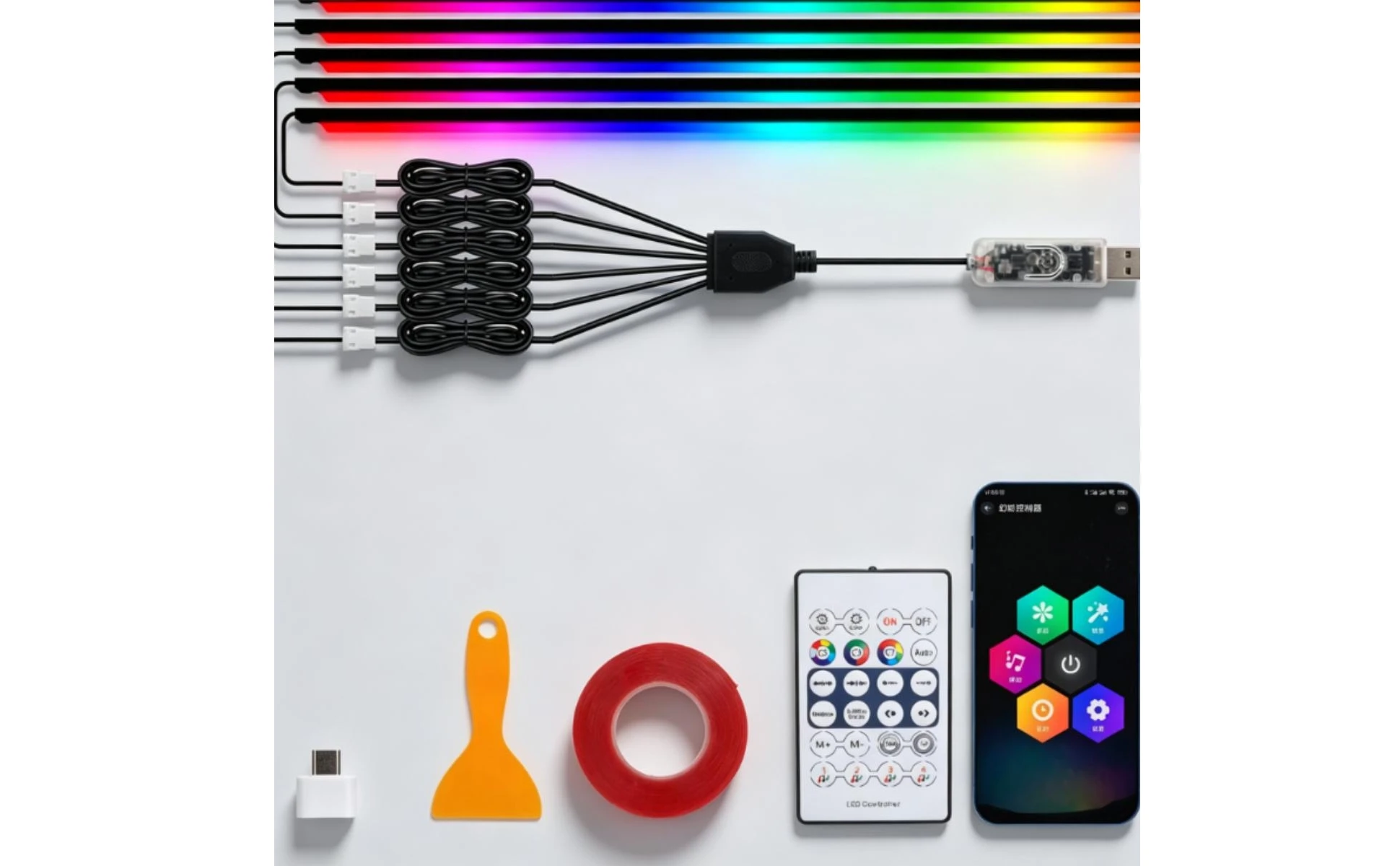 6 Pieces Acrylic Interior Car LED Lights App Controlled Car Ambient Lighting Kit Acrylic Light Strips Multicolor for Drivers