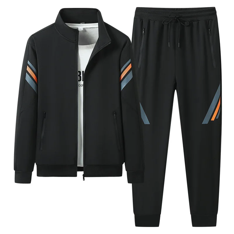 

2025 Spring and Autumn Teenagers Stand Collar Sports and Casual Striped Cardigan Set for Men's Versatile Two-Piece Set