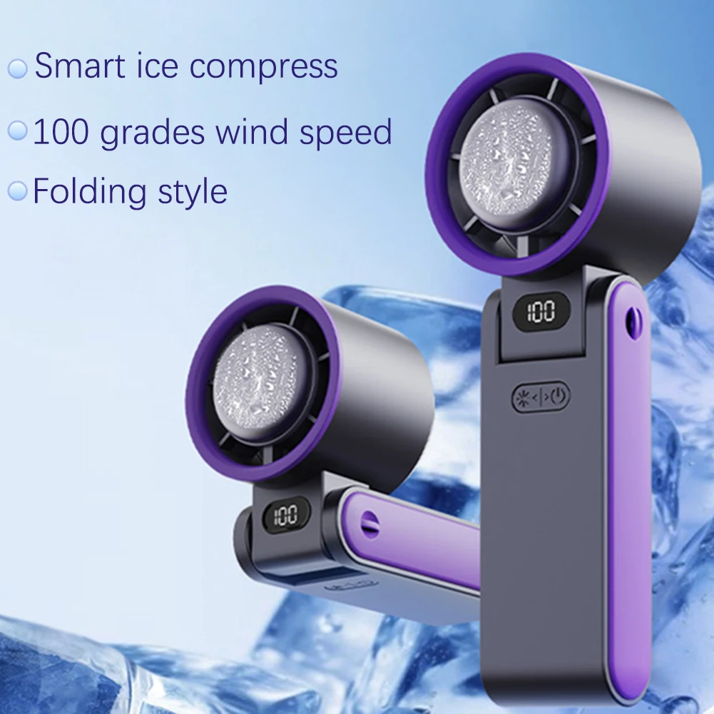 

Handheld Mini Fan 3600mAh Foldable Portable Desk Outdoor 100 Speed USB Rechargeable Quiet Fan Phone Stand LED Display Screen