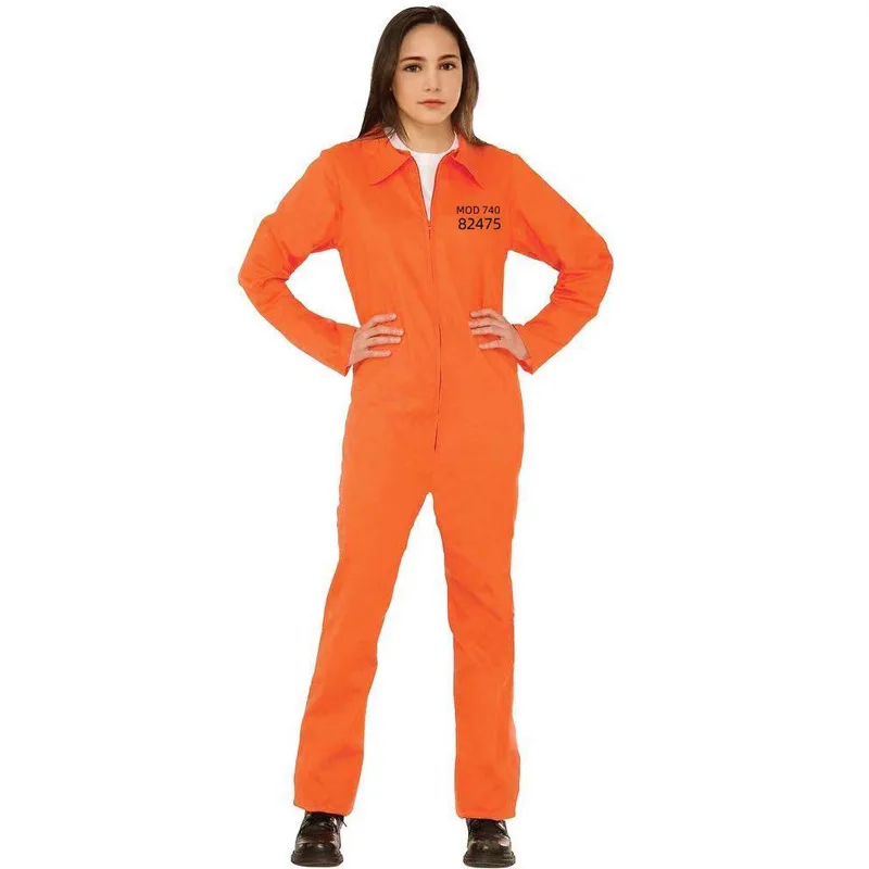 Adult Halloween Prisoner Jumpsuit Women Men Unisex Orange Jail Inmate Costume Cosplay Criminal Outfits Overalls