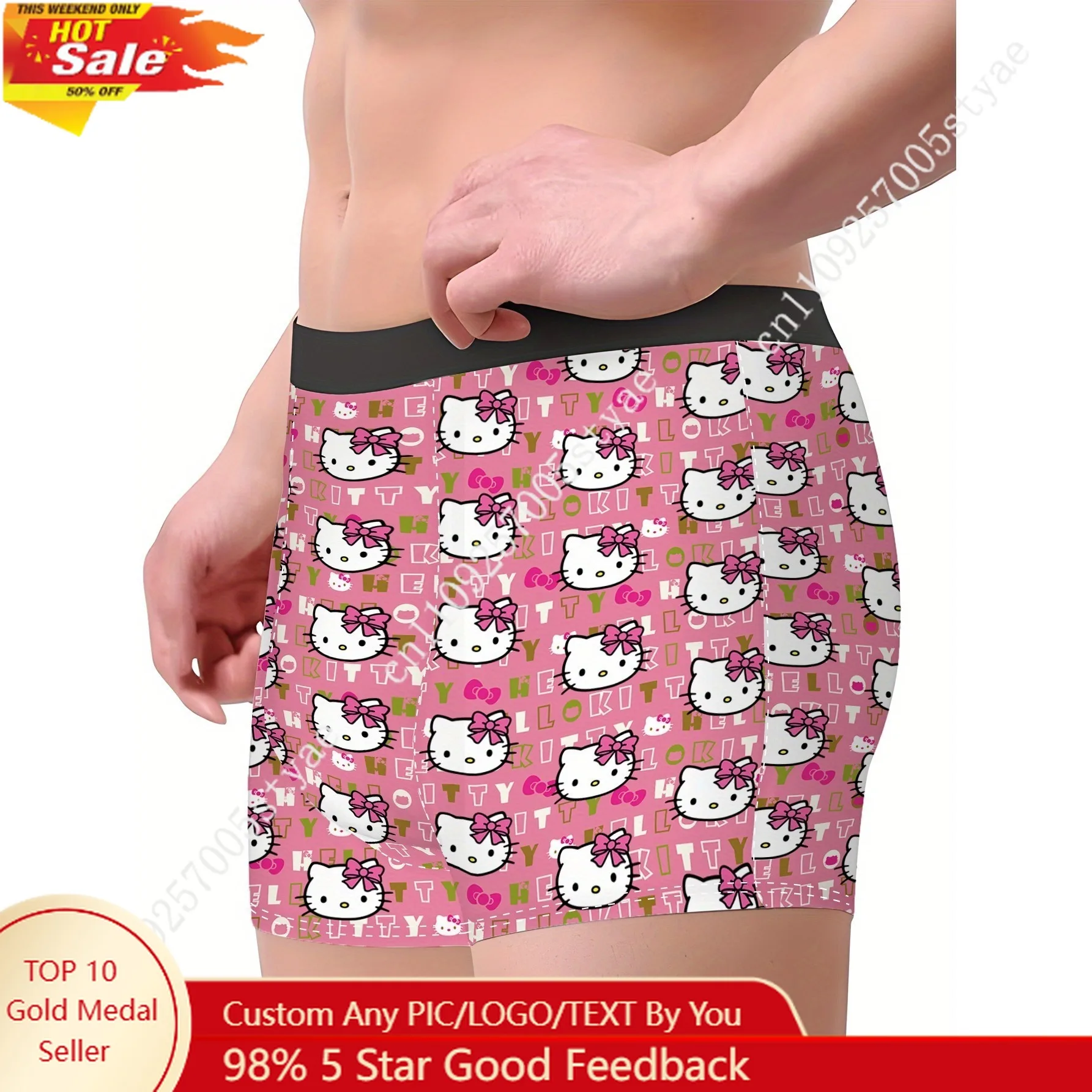 

1pc Sanrio Hello Kitty Cat Man Pink Full Version Big Head Printed Flat Corner Underwear Ideal Gift Skin-Friendly and Breathable