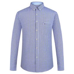 Men's Plaid Oxford Work Casual Button Down Shirts with Pocket Cotton Blend Spring Autumn Long Sleeve Regular Fit Gingham Shirt