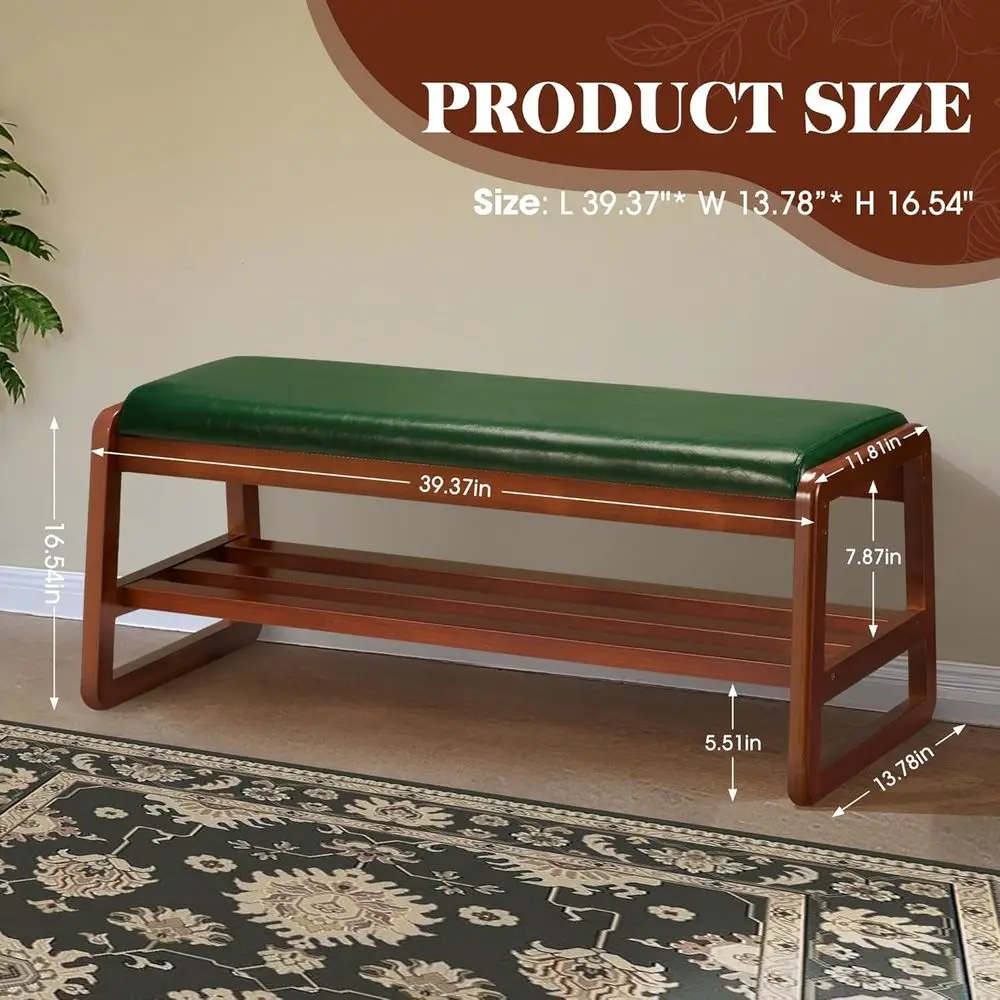 Green Entryway Shoe Rack with Cushion, 2-Tier Organizer for Hallway and Living Room (39.37 Long)