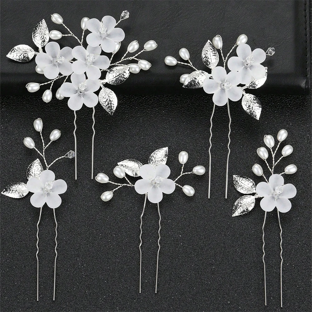 5 قطعة/1 مجموعة مادة شفافة كريستال زهرة U على شكل دبوس الشعر دبوس خوذة الزفاف خوذة الزفاف