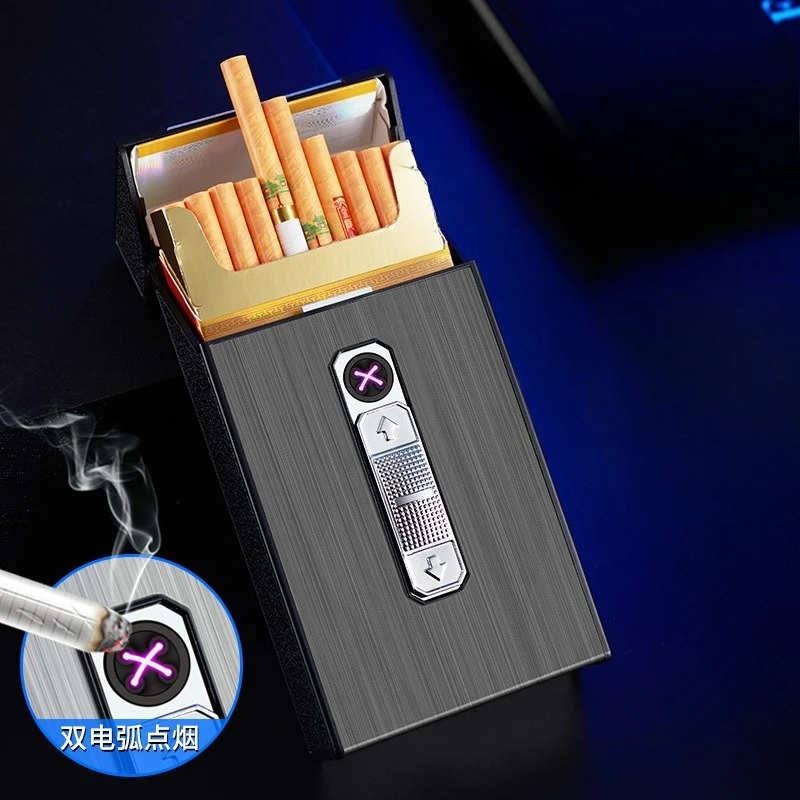 Thin USB Charging Cigarette Case, Arc Lighter, 20 Pack Integrated Lighter Cigarette Case  Gadgets for Men Smoking Accessories