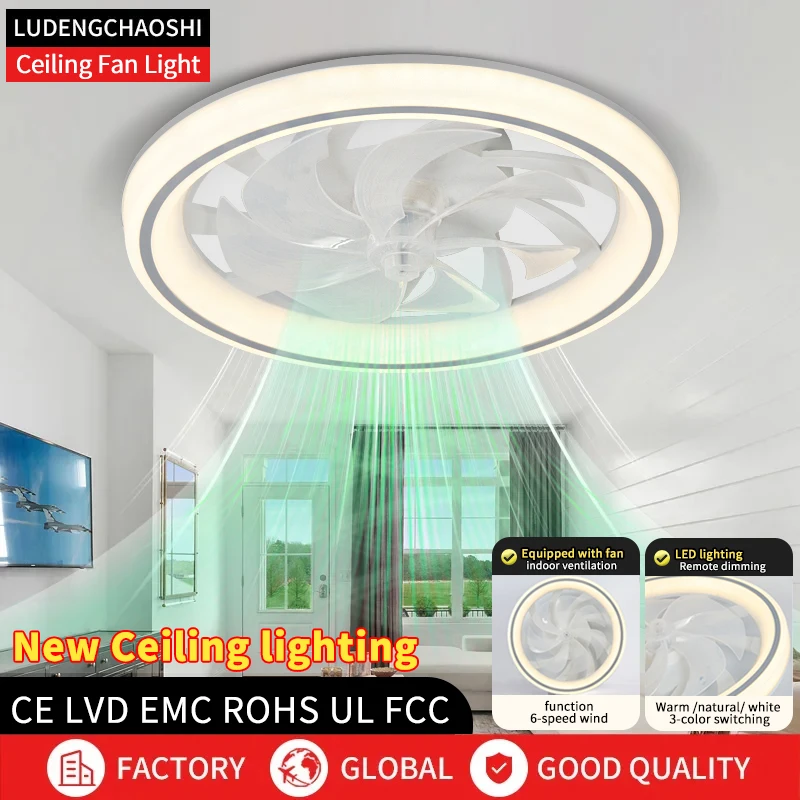 Intelligent LED Ceiling Fan Light, Modern Minimalist Home Remote Control Dimming Restaurant Living Room Bedroom Pendant Light