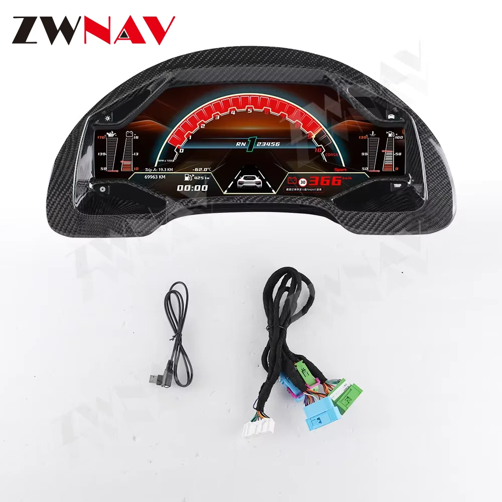 Car Dashboard For Lamborghini Gallardo 2003-2013 Carbon Fiber Carplay Navigation LCD Gauge Digital Cluster Instrument Panel Dash
