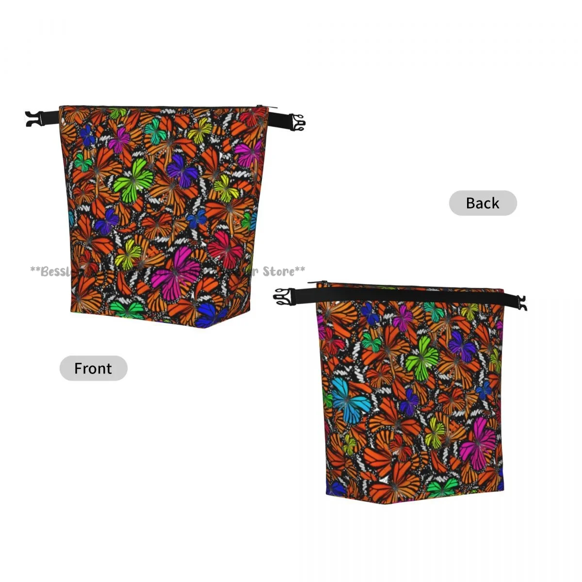 Roll-Top Insulated Lunch Bag Tiger Butterflies Texture Thermal Bento Box Bag Portable Cooler Bag for Picnic