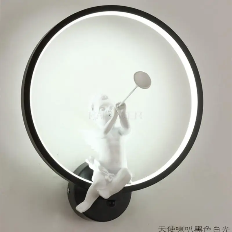 220V Nordic Minimalist Background Wall Room Decorative Lamp Trumpet Violin Circle Circle LED Children's Room Angel Wall Lamp